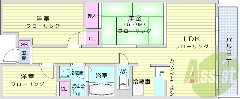 3LDK、カウンターキッチン、追炊き、オートロック