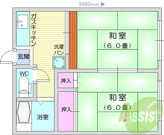 2K、和室、エアコン、エアコン、シャワー、押入、ガスキッチン