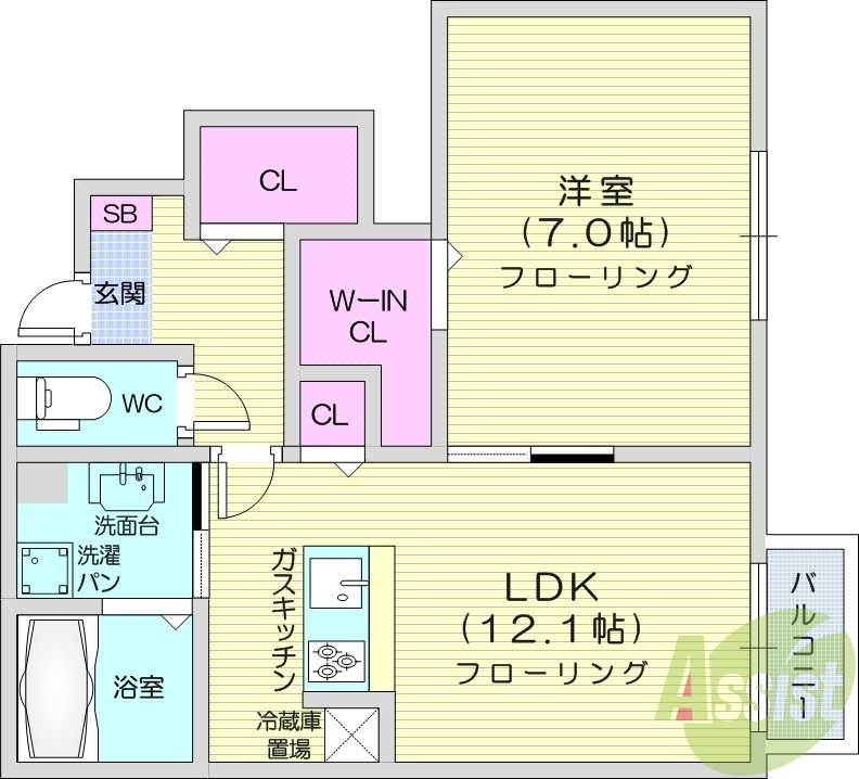 1LDK、エアコン、バストイレ別、独立洗面台