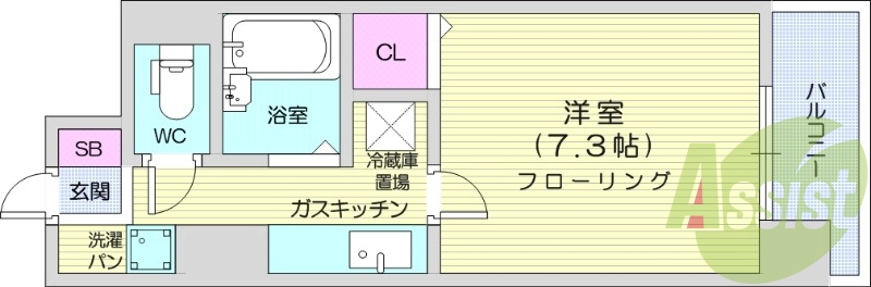1K、都市ガス、BS、オートロック