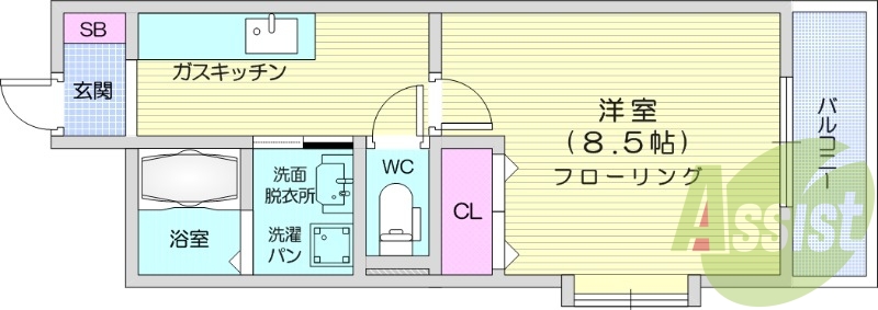 1K、エアコン、室内洗濯機置場、トイレ浴室別、収納