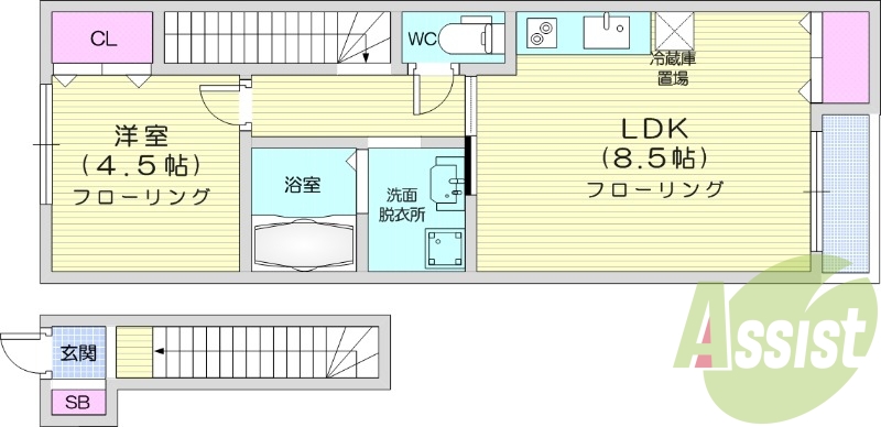 １LDK、インターネット無料、独立洗面台