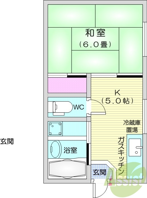 １DK、追い焚き、ウォシュレット、収納、室内冷蔵庫置き場