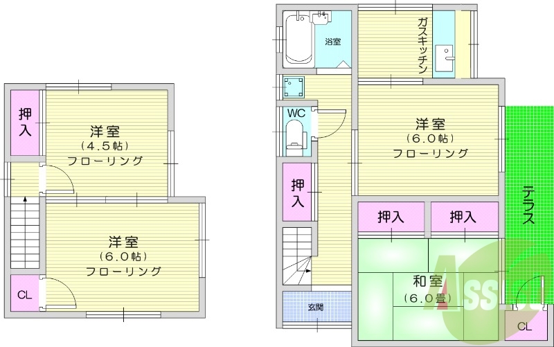 4K、エアコン、テラス、室内洗濯機置き場、給湯