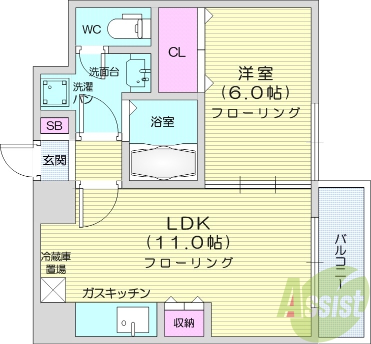 1LDK、温水洗浄便座、シャンプードレッサー、エアコン