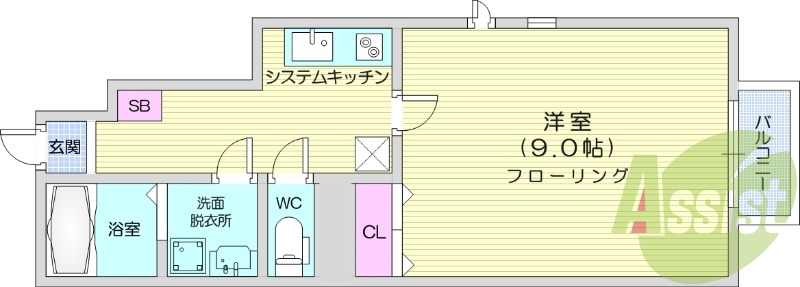 １Ｋ、バルコニー、IHコンロ、独立洗面台