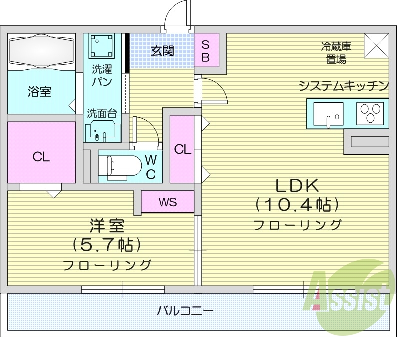 1LDK、フローリング、エアコン、クローゼット