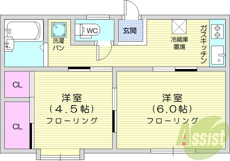 ２DK、エアコン、ガスコンロ、ウォシュレット