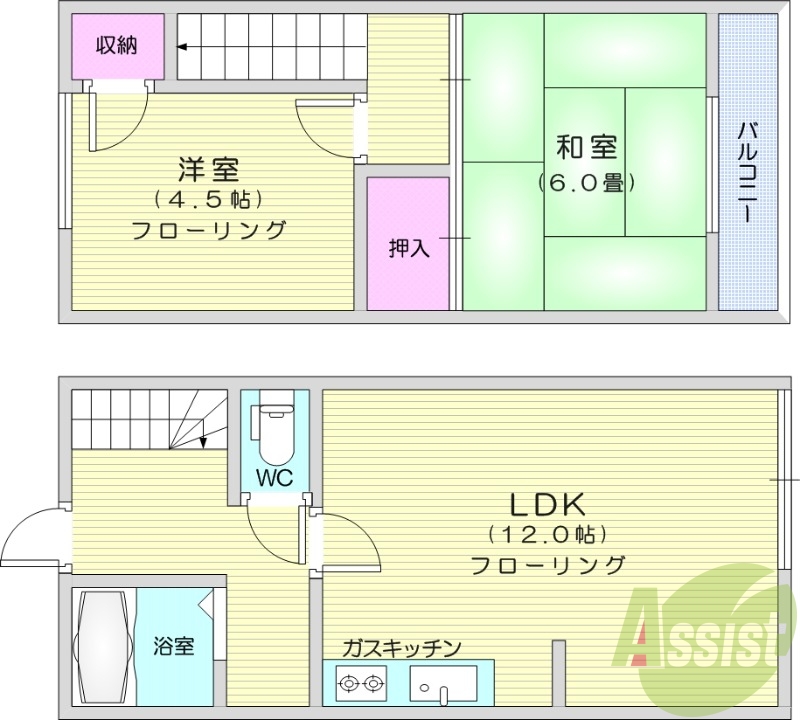 2LDK、室内洗濯機置き場、バルコニー、エアコン