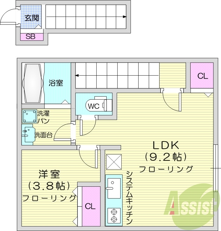 １LDK、エアコン、追い焚き、モニター付きインターホン