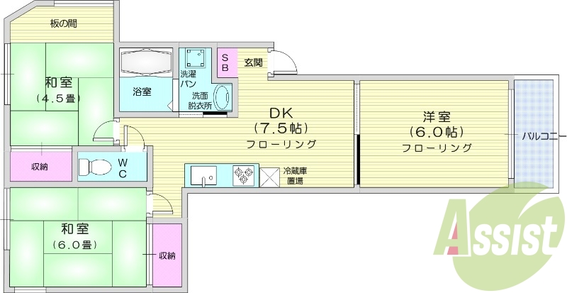 3DK、追い焚き、シャンプードレッサー、収納