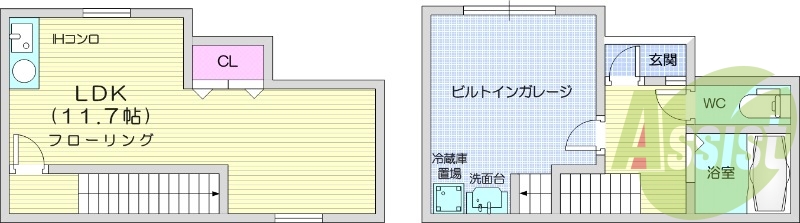 ビルトインガレージ、1SR、エアコン、浴室乾燥機