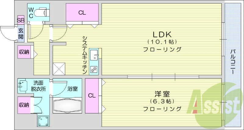 1LDK、オートロック、防犯カメラ、宅配ボックス、エアコン
