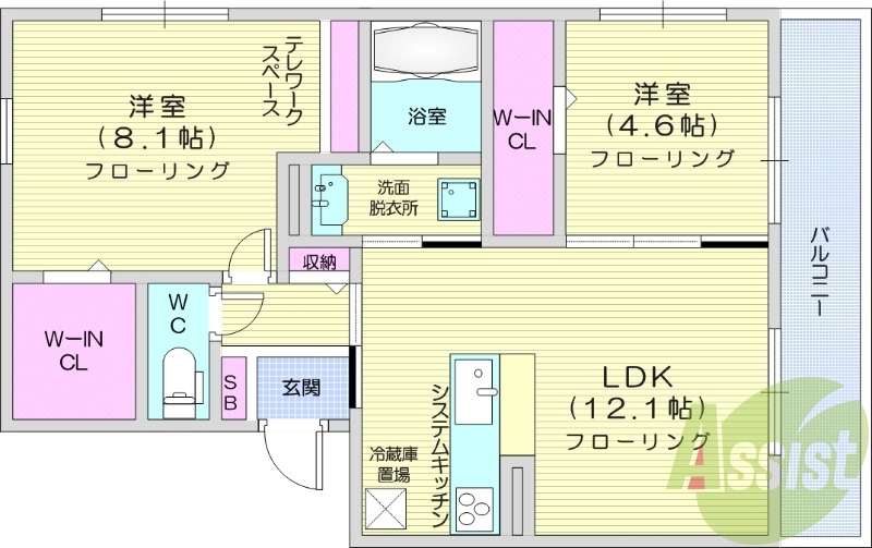 2LDK、エアコン、独立洗面台、インターネット無料