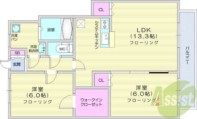 2ＬＤＫ、エアコン、独立洗面台、シャンプードレッサー