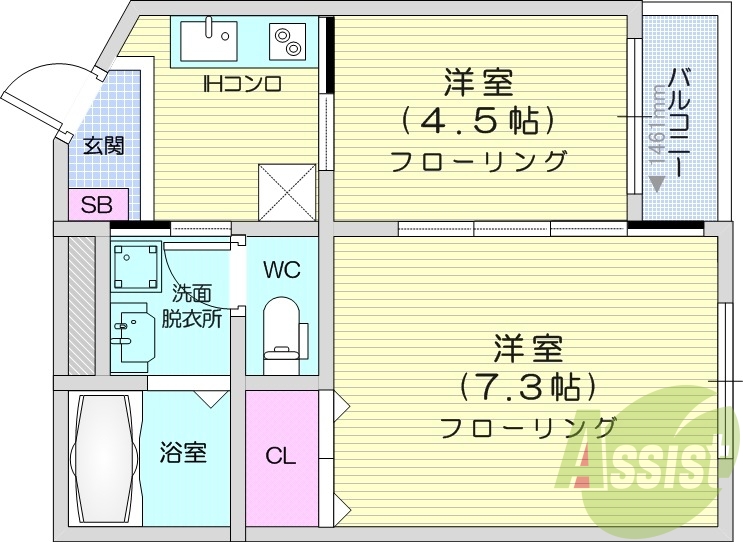 ２K、浴室乾燥機、インターネット無料、フローリング