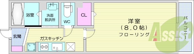 １K、フローリング、エアコン、クローゼット