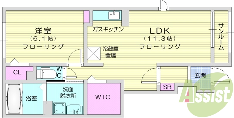 1LDK、エアコン2基、追い焚き機能付き、