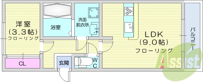 1LDK、エアコン、フローリング、テラス