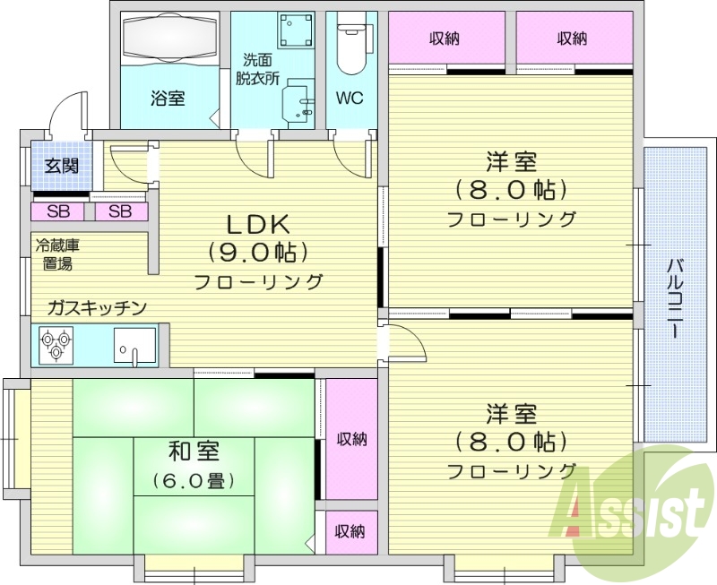 ３LDK、和室、エアコン、収納、駐車場無料