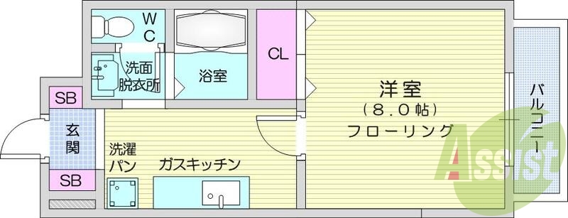 1K、エアコン、室内洗濯機置場、トイレ浴室別、クローゼット
