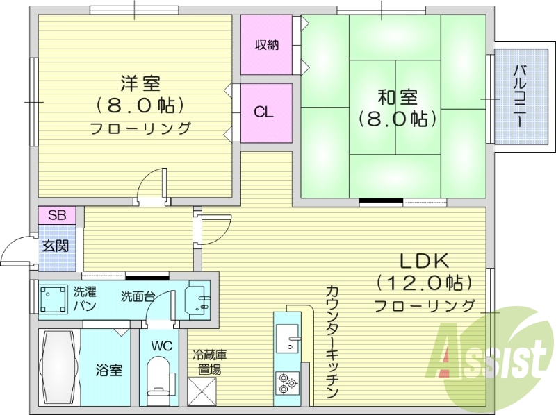 2LDK、追い焚き、温水洗浄便座、エアコン。