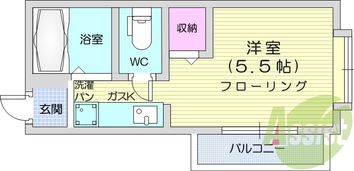 都市ガス、室内洗濯機置き場、エアコン、バストイレ別