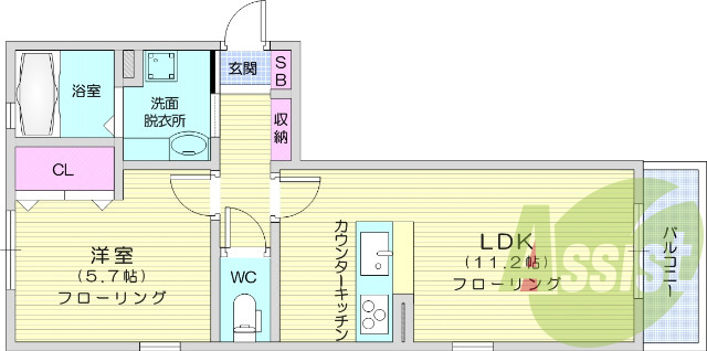 1LDK、エアコン、バストイレ別、追い焚き