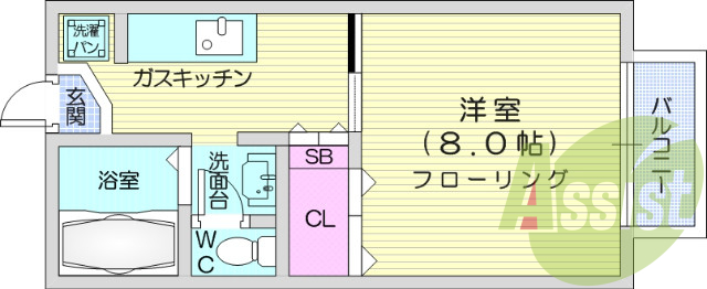 １Ｋ、バス・トイレ別、インターホン付き。