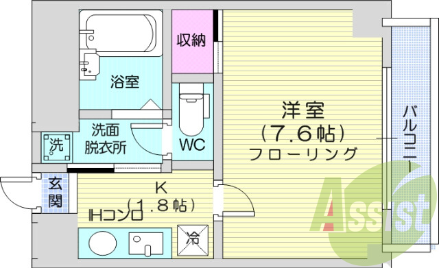 1Ｋ、角部屋、ウォシュレット、都市ガス、バストイレ別