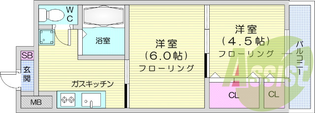 2K、バス・トイレ別、ペット相談、クローゼット、エアコン