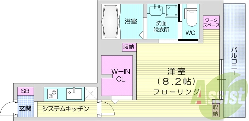 １K、都市ガス、独立洗面台、モニター付きオートロック