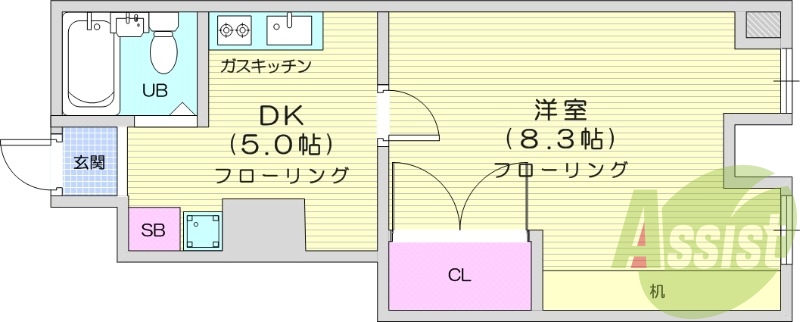 １DK、都市ガス、エアコン、室内洗濯機置き場