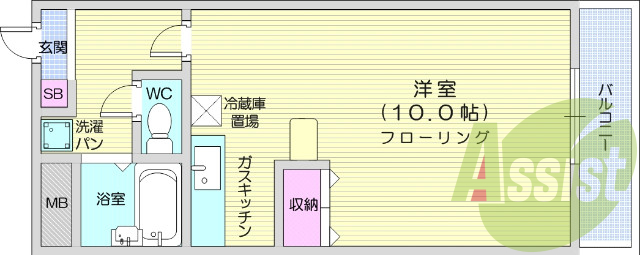 １R、陽当たり良好、カウンター、クローゼット、バルコニー