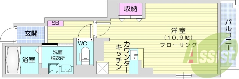 1K、モニター付きインターホン、BS端子、カウンターキッチン