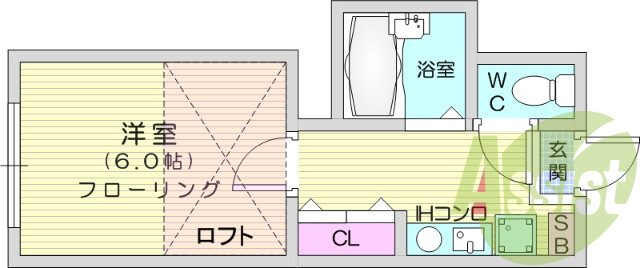 1K、フローリング、エアコン、IHコンロ