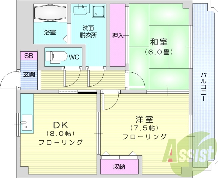 2DK、オートロック、追い焚き機能、エアコン、独立洗面台