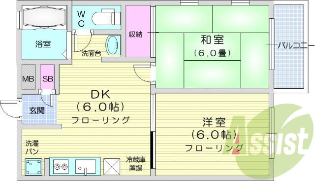 2DK、追い炊き機能付き、インターネット使用料不要
