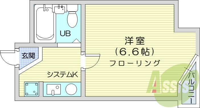 1K、エアコン、バストイレ別、クローゼット