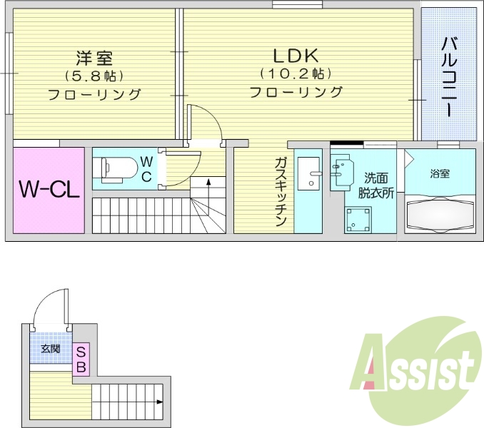 1LDK、バルコニー、浴室乾燥機、追焚機能、南向き