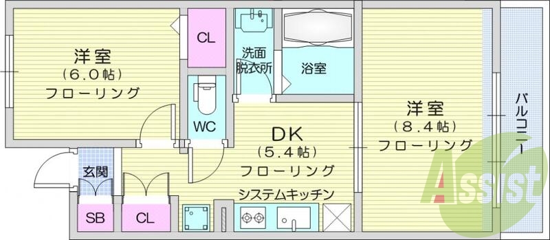 2DK、エアコン、室内洗濯機置場、トイレ浴室別、クローゼット