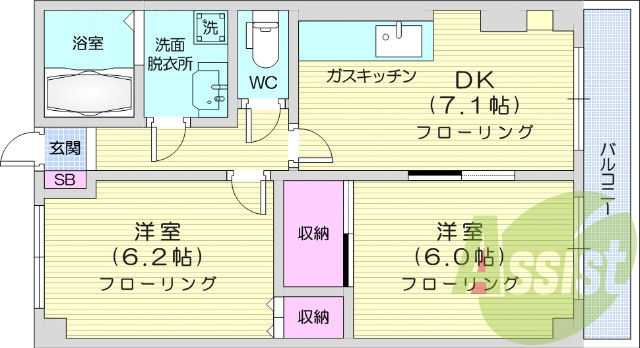 ２Ｄｋ、エアコン、バルコニー、モニタ付きインターフォン