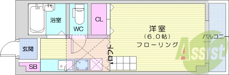 １K、セパレート、室内パン、シャワートイレ、モニターホン