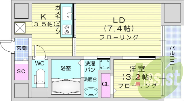 1LDK、追い炊き、シャンプードレッサー、オートロック