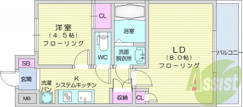 1LDK、IHクッキングヒーター、室内洗濯機置場