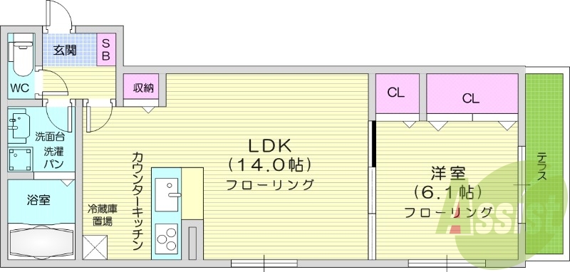 1LDK、オートロック、カウンターキッチン、ALSOK