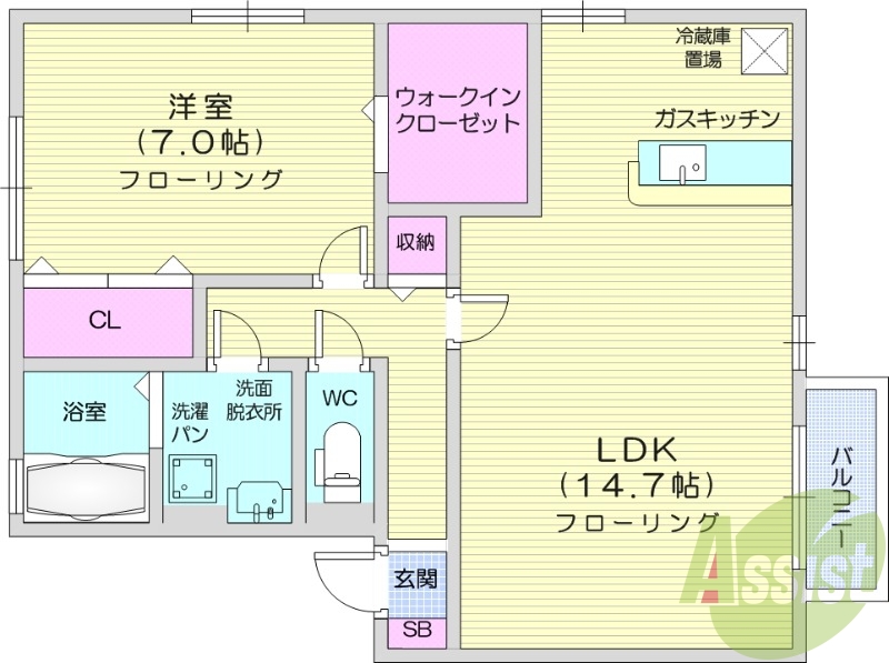 1LDK、エアコン、追い炊き、独立洗面台
