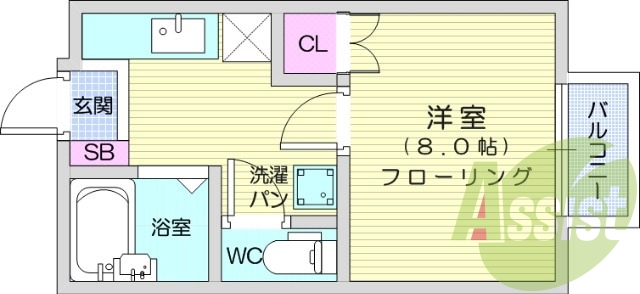 1K、エアコン、室内洗濯機置場、ペット可。