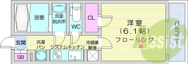1K、エアコン、BT別、浴室乾燥機、家具家電付き