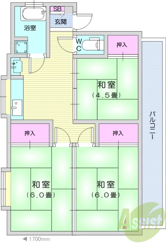バス・トイレ別、温水洗浄便座、室内洗濯機置場